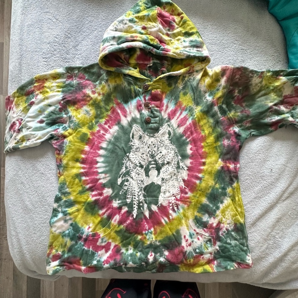 Tie-Dye Wolf Print Hoodie